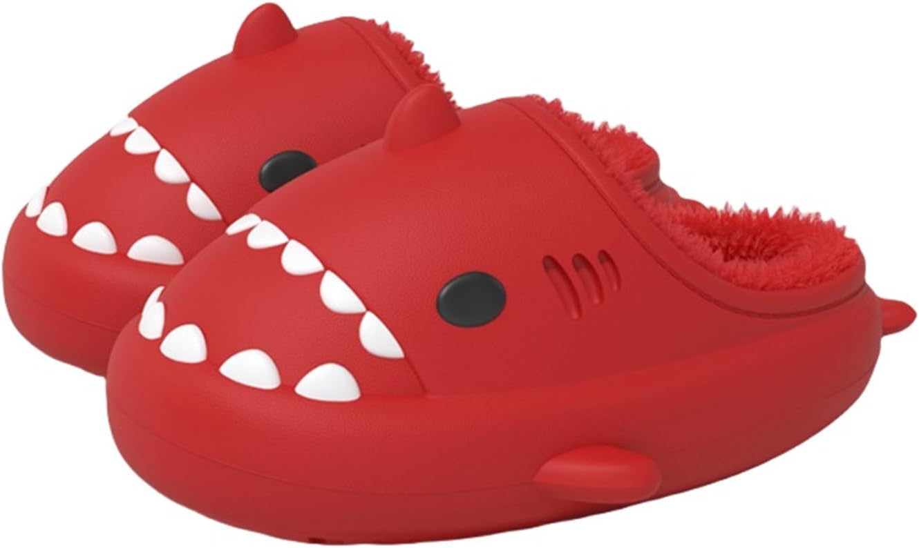 

Зимние шлепанцы Shark Slides, шлепанцы Shark Slides для взрослых и детей, теплые, уютные, плюшевые, водонепроницаемые, нескользящие, для мужчин и женщин Generic, красный