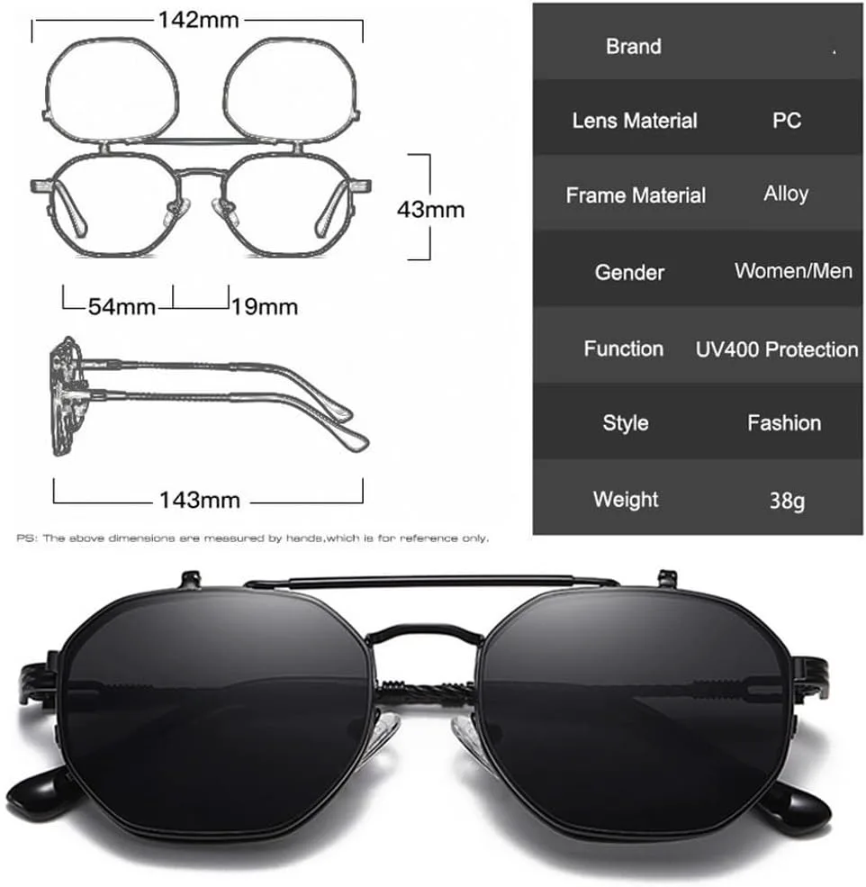 

Ретро-металлические панк-солнцезащитные очки Polygon для мужчин и женщин, модные солнцезащитные очки с прозрачными линзами Ocean Lens UV400 HVTVTLA, Golden Gray