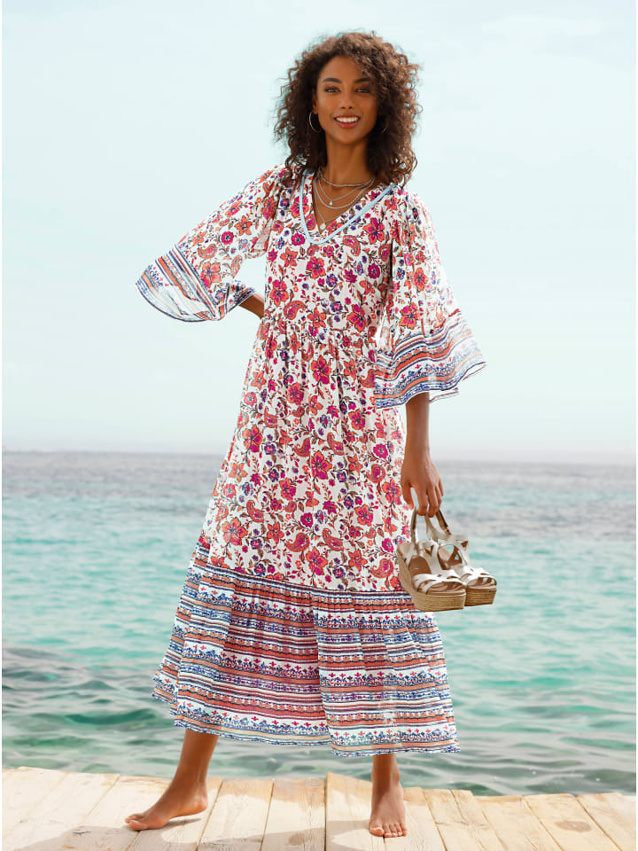 

Платье с принтом в цветах экрю и фуксии Heine