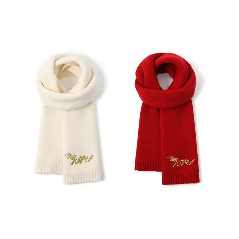 

FREE RABBITⅡ Вязаный шарф унисекс, 2 Pack (New Year Red+Milk White)