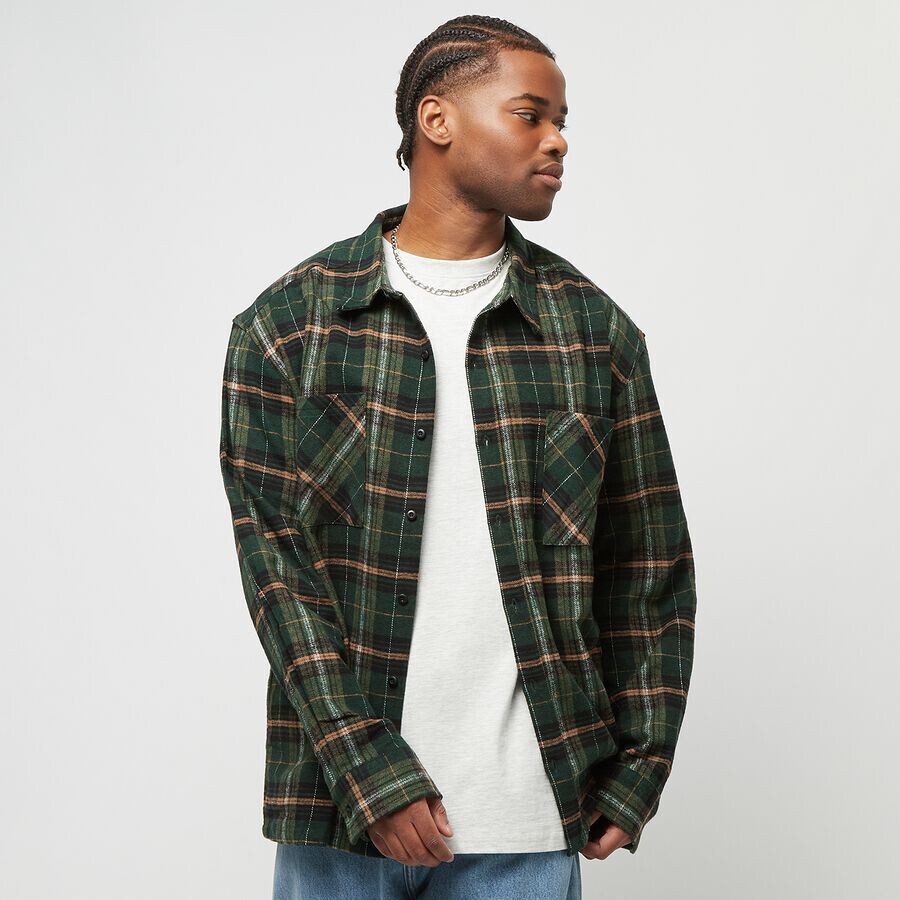 

Рубашка в клетку Boxy Fane Urban Classics, цвет bottlegreen/orange