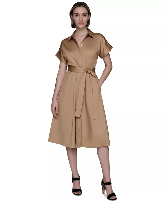 

Женское хлопковое платье-рубашка силуэта А-силуэт KARL LAGERFELD PARIS, коричневый