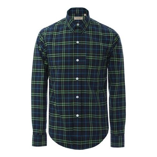 

Рубашка men's plaid long sleeves shirt blue green plaid Burberry, зеленый