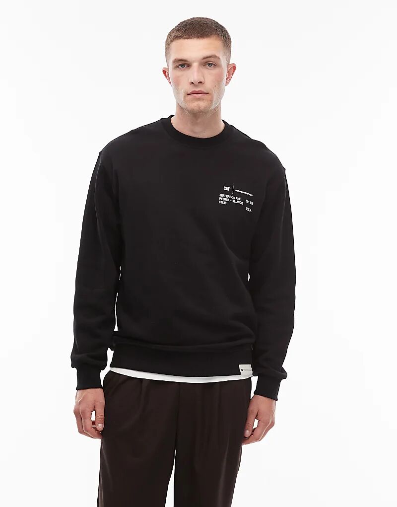 

Толстовка свободного кроя с круглым вырезом и логотипом CAT WWR плотностью 300 г/м², черного цвета