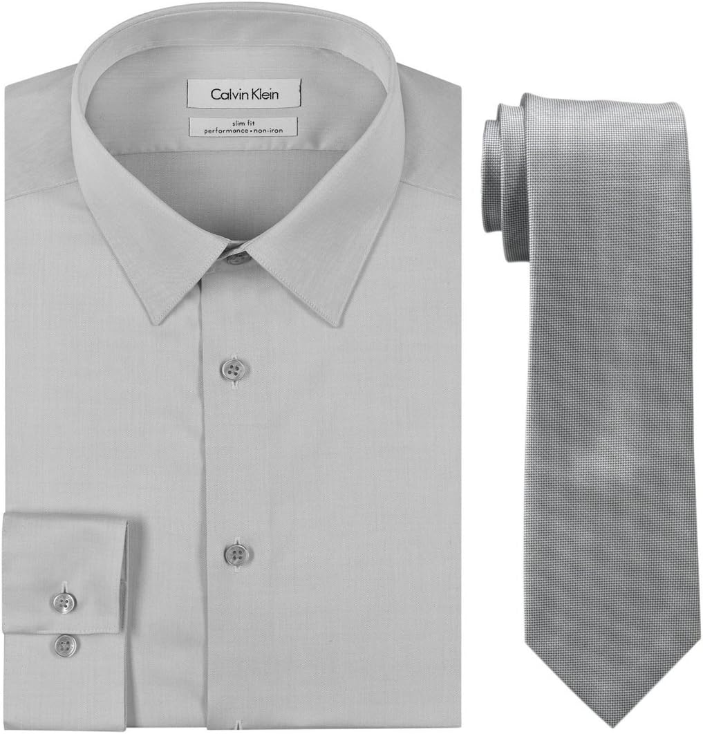 

Мужская рубашка Calvin Klein Slim Fit с узором «елочка» и серебристый галстук-бабочка, Smoke/Silver