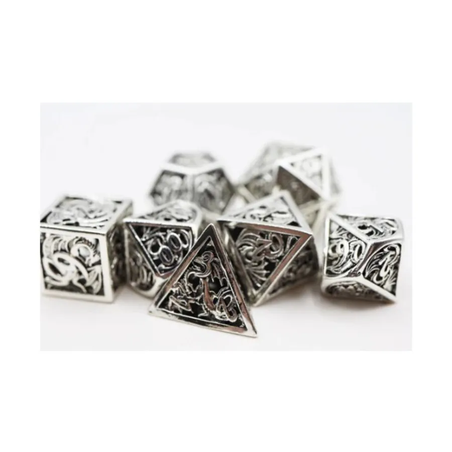 

Полый поли-набор — дракон, сталь (7), Dice Sets - Metal - Hollow