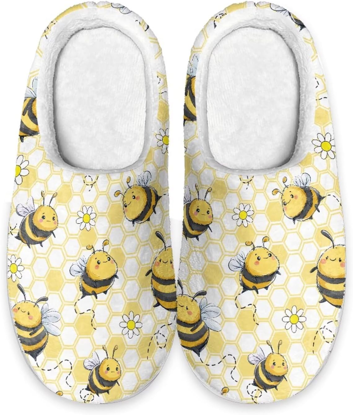 

Теплые тапочки Xoenoiee для мужчин и женщин, мягкие удобные домашние тапочки, легкие, слипоны, пушистые для спальни и дома, Bee and Honeycomb