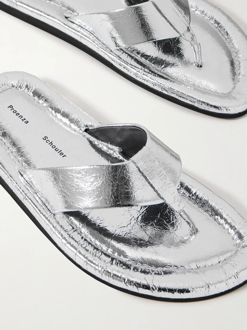 Вьетнамки Cooper из металлизированной жатой кожи Proenza Schouler, серебряный — фото 4