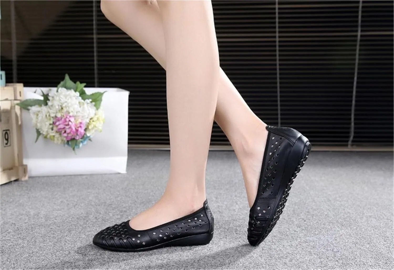 Лоферы женские дышащие Hollow Out Classic Round Toe, Black Gikleihwy — фото 4
