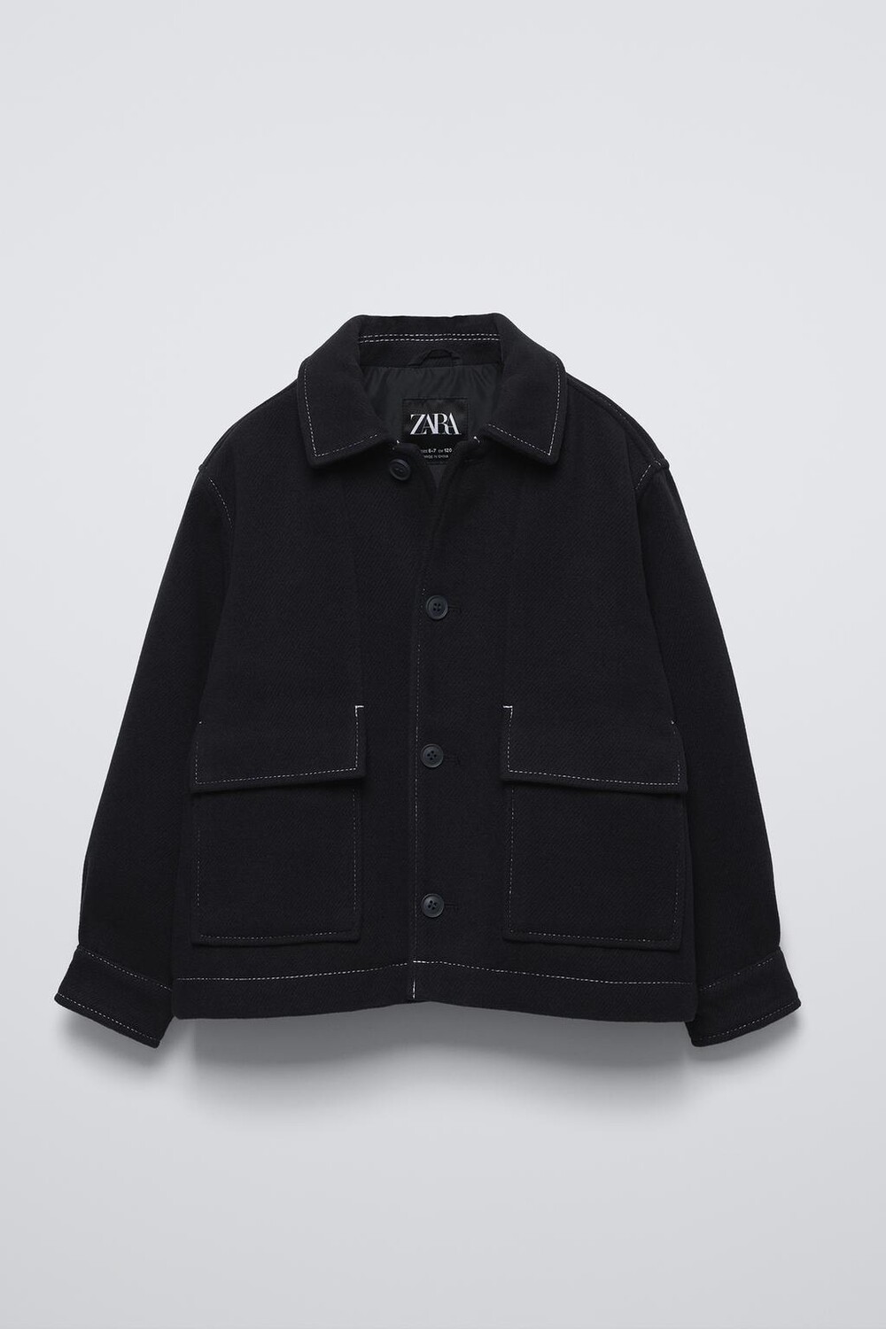 

Короткое пальто с отстрочкой ZARA, темно-синий