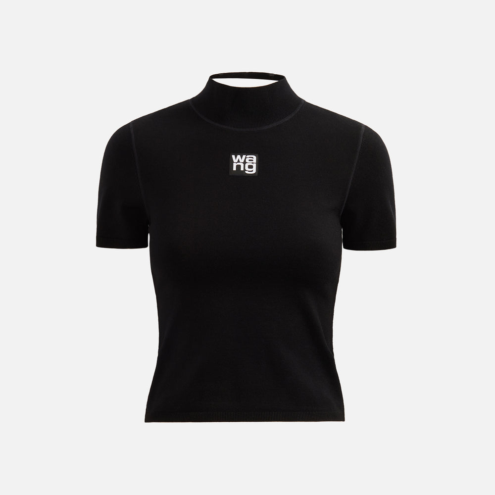 

Футболка T by Alexander Wang Foundation Bodycon Mock Neck Top with Logo Patch -, черный