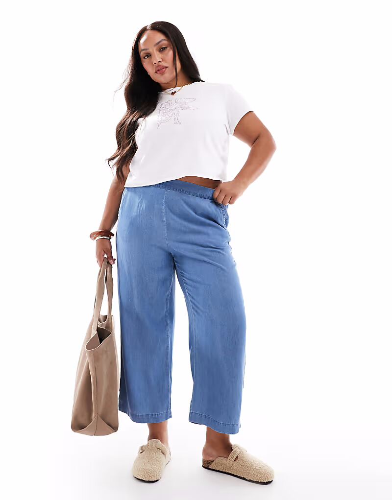 

Укороченные брюки Vero Moda Curve из шамбре средне-синего цвета