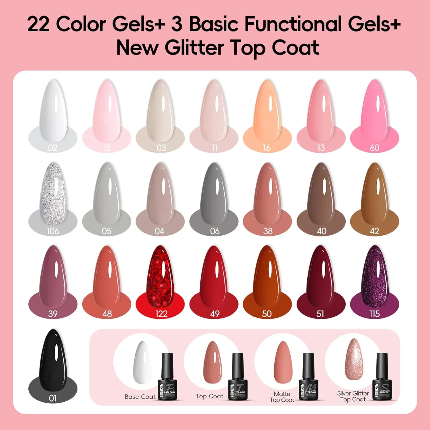 Набор УФ-гель-лаков PEACECOLOR из 44 предметов с УФ/LED-лампой Peacecolor, All Seasons Gel Nail Polish Set — фото 4