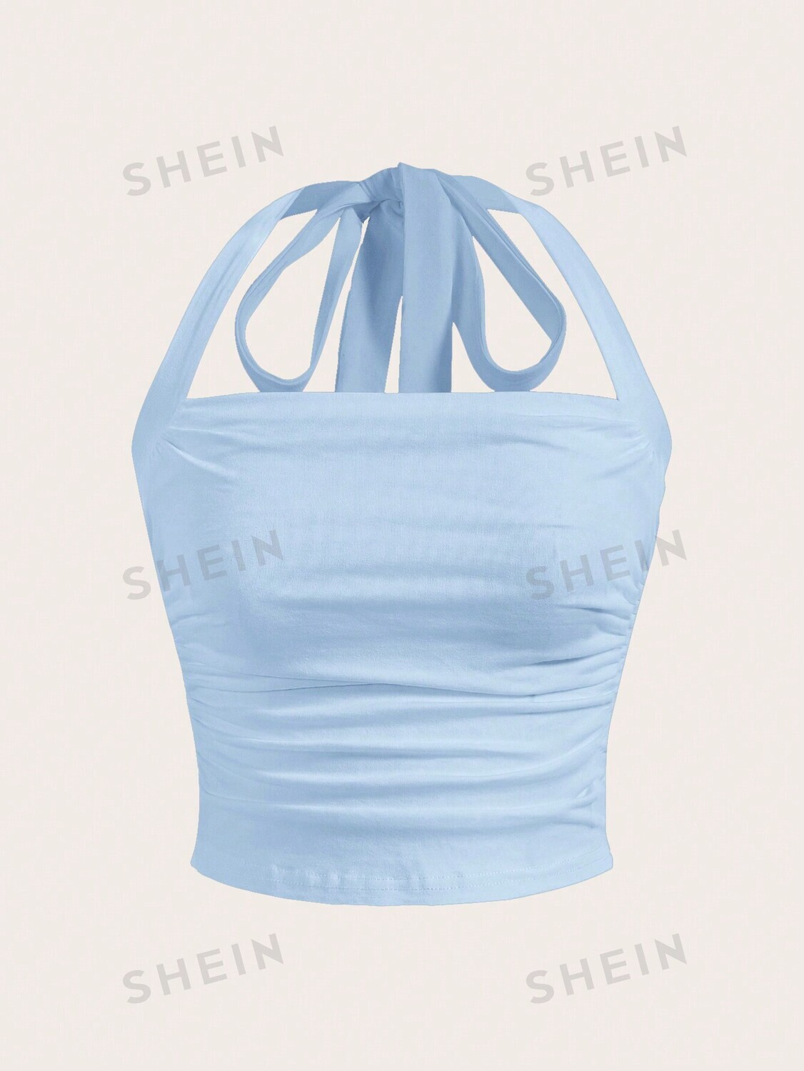 

Топ плиссированный Shein Ezwear с лямкой на шее, голубой