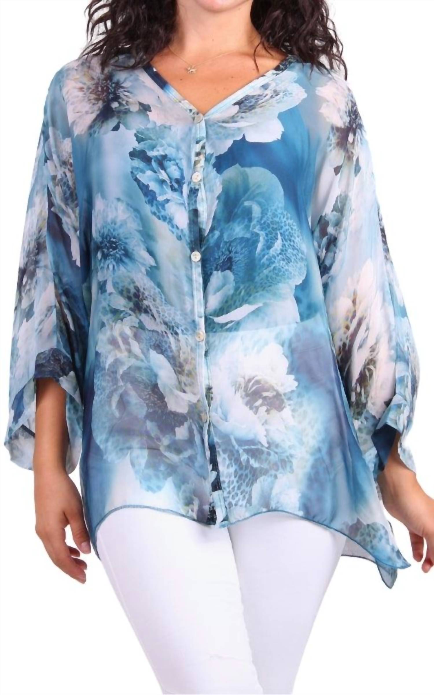 

Элегантная блуза Angelo Jungle из шелка в цвете морской волны GIGI MODA, Teal