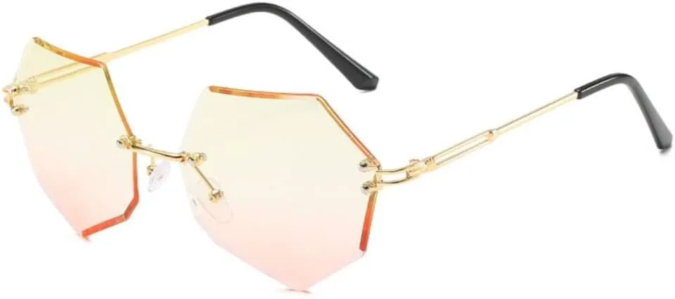 

Модные солнцезащитные очки без оправы для женщин, винтажные солнцезащитные очки для женщин, очки из сплава, защита от ультрафиолета UV400 MTZJH, Yellow Pink