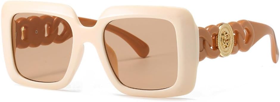 

Винтажные квадратные солнцезащитные очки в крупной оправе для женщин и мужчин, роскошные солнцезащитные очки большого размера для путешествий RUOVEXIE, Beige Champagne