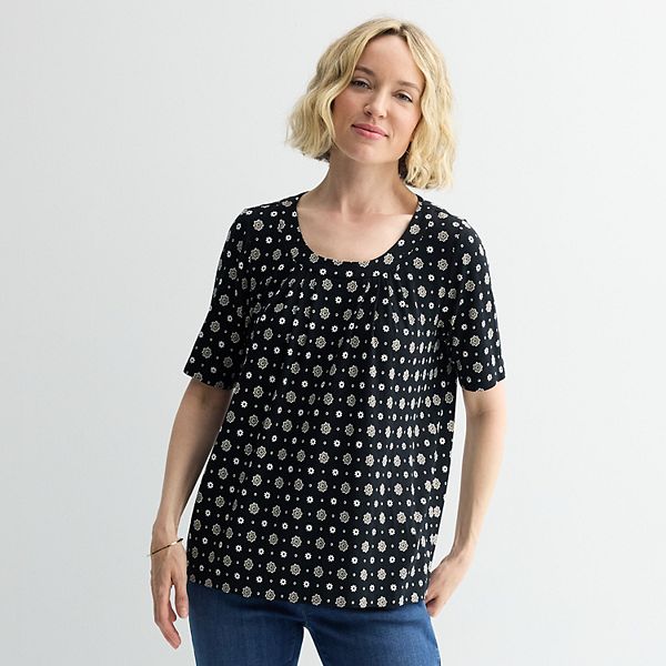 

Женский топ с круглым вырезом и плиссировкой Croft & Barrow, Black Tiny Geo