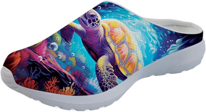 

GLENLCWE Унисекс сабо с принтом американского флага для мужчин и женщин, туфли-мюли, сабо на мягкой подошве, сетчатые тапочки для дома, пляжа и работы медсестрой, Underwater 3d Sea Turtle