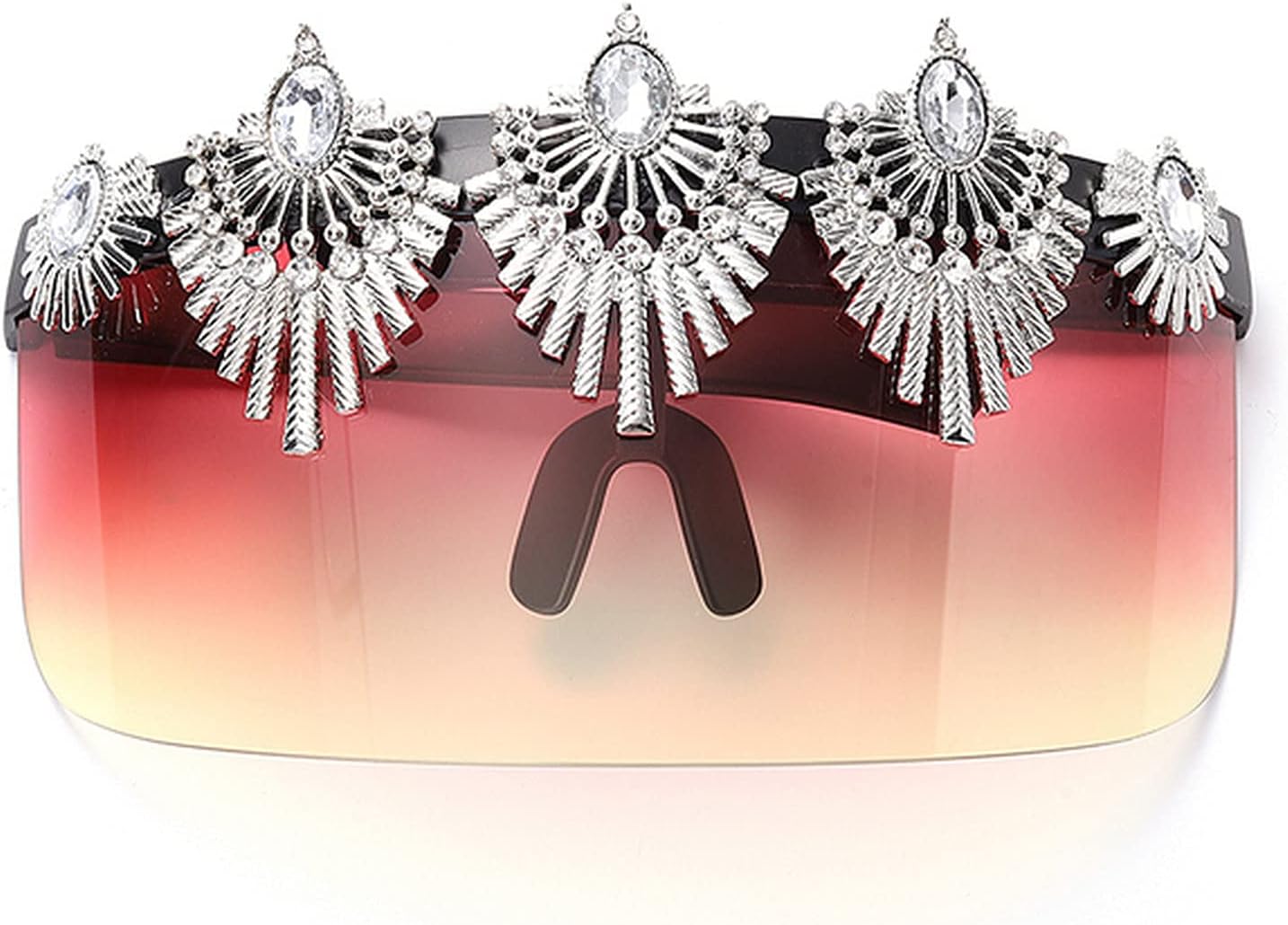 

COTIA Роскошные солнцезащитные очки-маска для женщин, цельные солнцезащитные очки с бриллиантами и стразами, мужские очки большого размера, защита от УФ-излучения UV400, Red Yellow