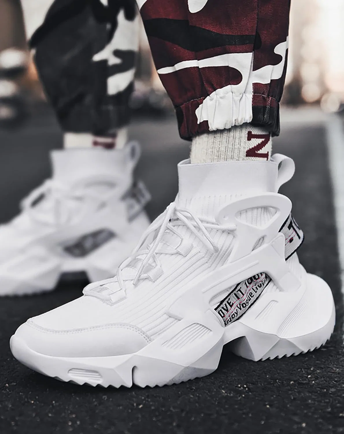 Кроссовки Niepce Inc Streetwear High Top Fashion Men's Knit Chunky Trainers, White 803 — фото 4