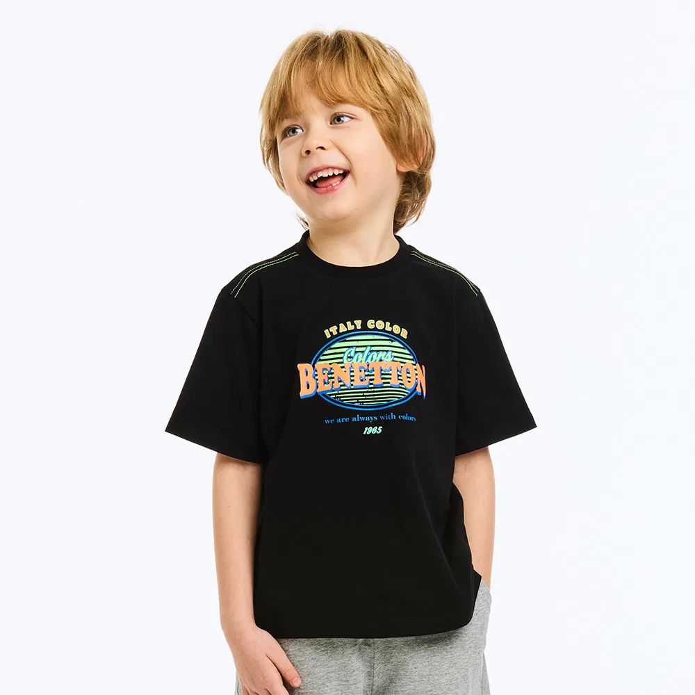 Детская футболка с логотипом чёрная от Benetton Kids