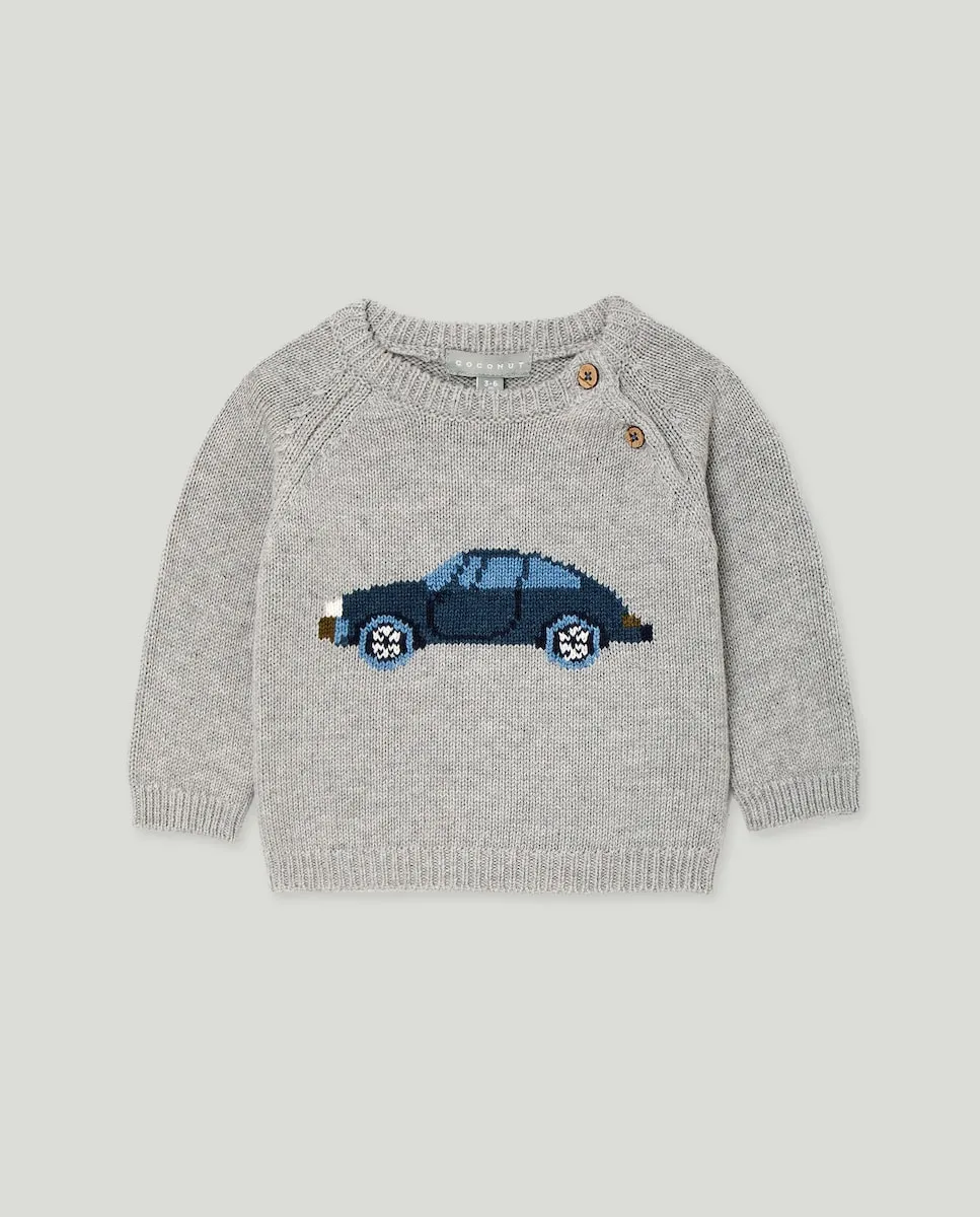 

Свитер с круглым вырезом с интарсией, дизайн машины для малышей Coconut El Corte Inglés, светло-серый