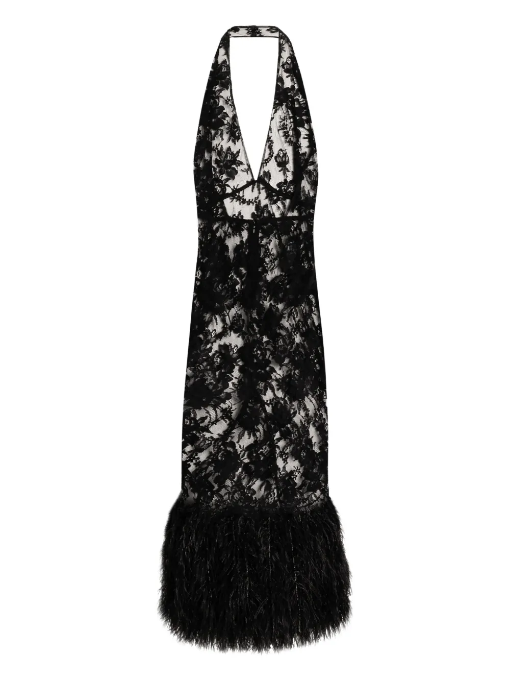 

Кружевное платье с перьями DOLCE & GABBANA, черный
