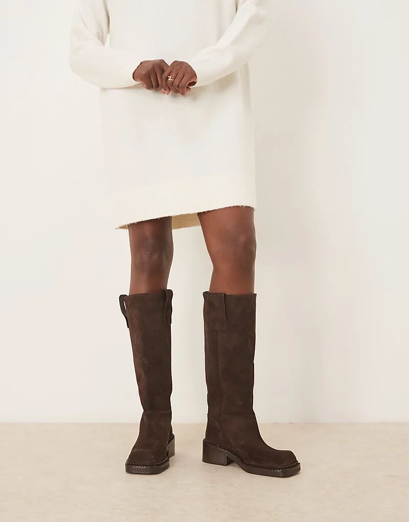 Сапоги Camelia из высококачественной замши шоколадного цвета от ASOS DESIGN — фото 3