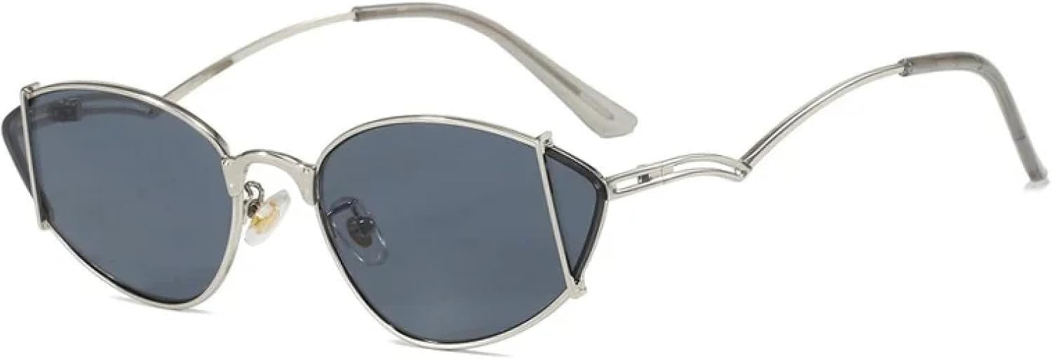 

Модные солнцезащитные очки для женщин и мужчин в оправе «кошачий глаз», качественные ретро-очки с металлическим корпусом, защита от УФ-излучения UV400 VVTWSSW, Silver Black