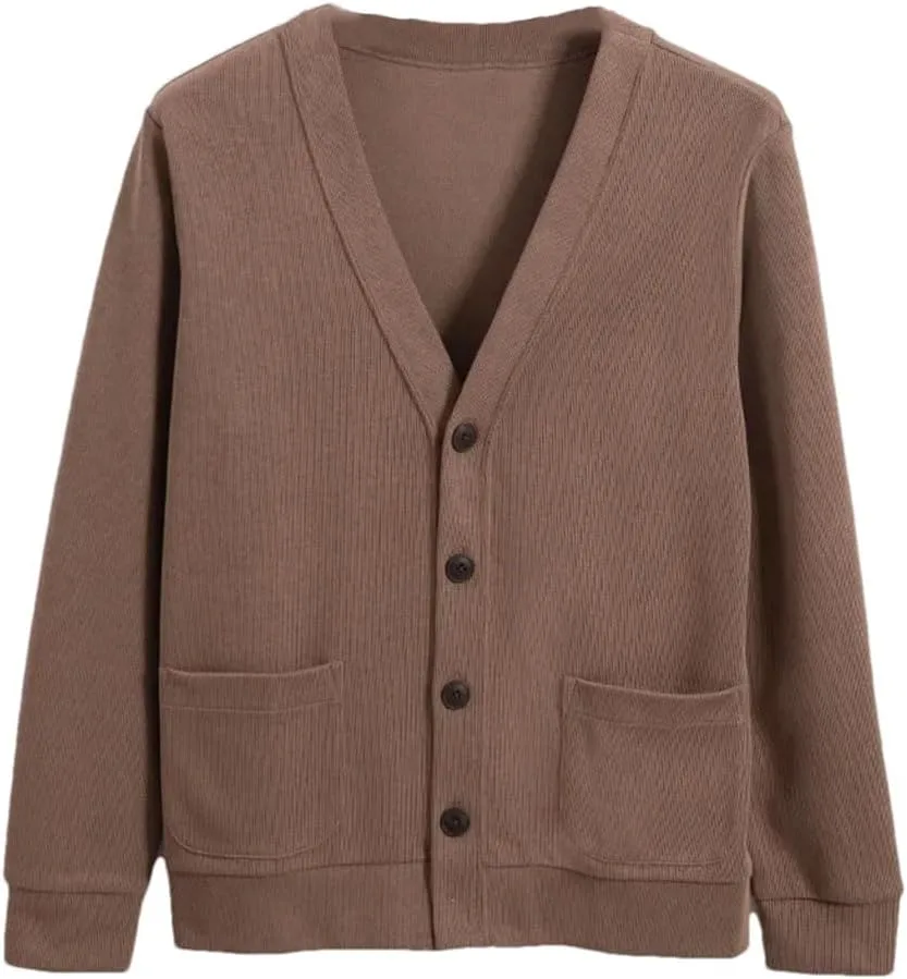 

Мужской вязаный кардиган с V-образным вырезом и карманом