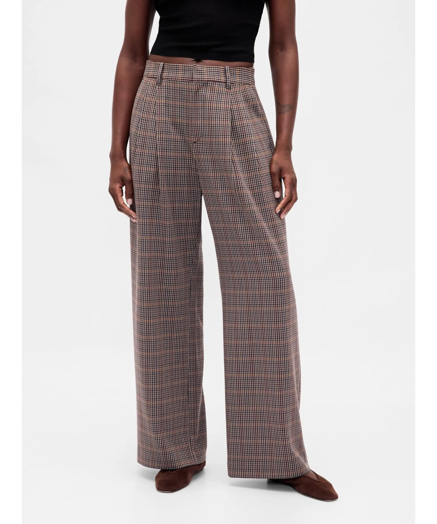 (W)365 Брюки с высокой посадкой из ворсистой саржи со складками GAP, TONAL_BROWN_PLAID