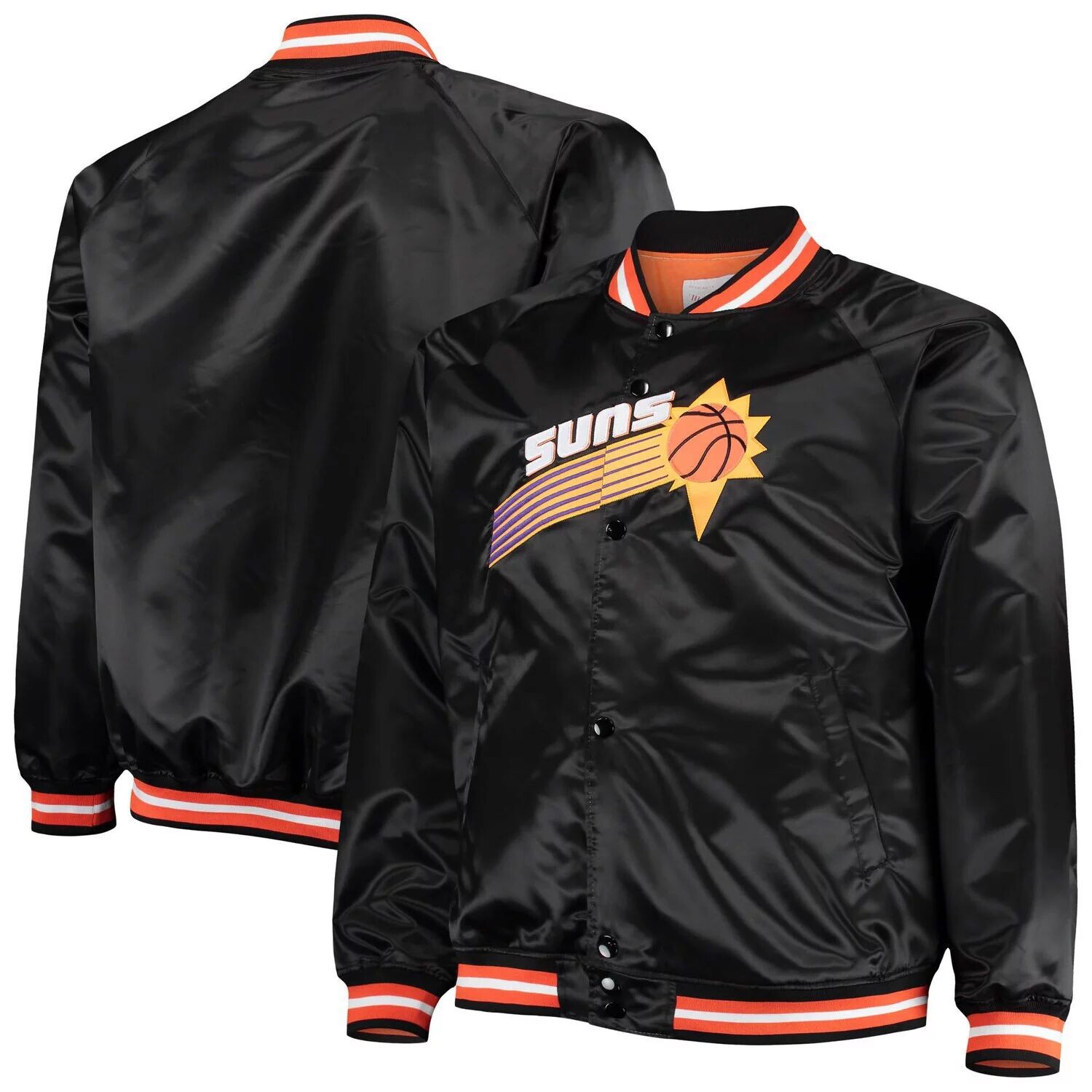 

Мужская атласная куртка с длинными кнопками Mitchell & Ness Black Phoenix Suns Big & Tall Hardwood Classics реглан