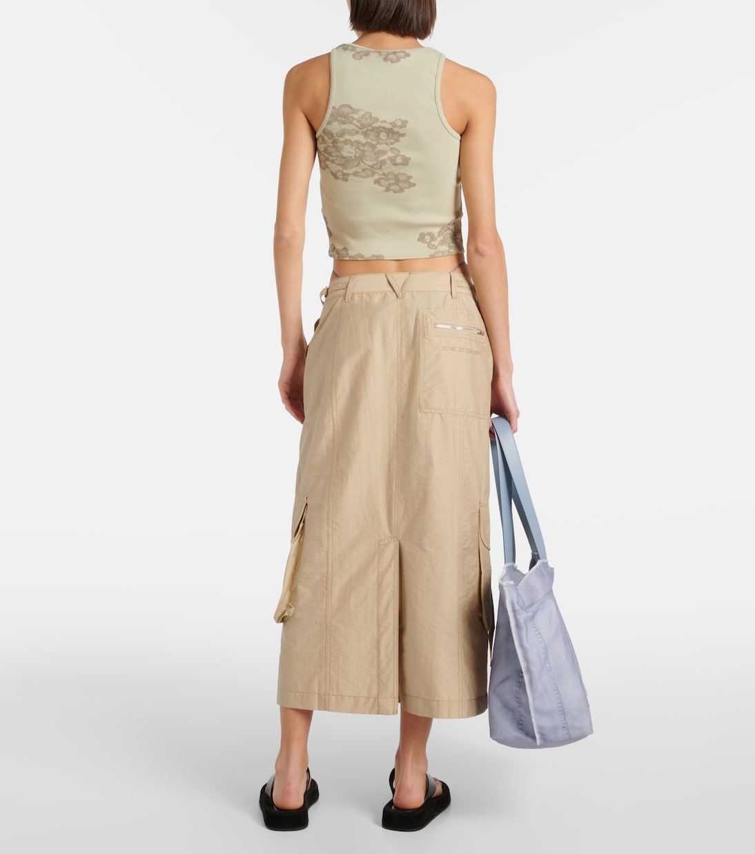 Принтованное ребристое майка из хлопковой смеси Acne Studios, Sage Green — фото 3