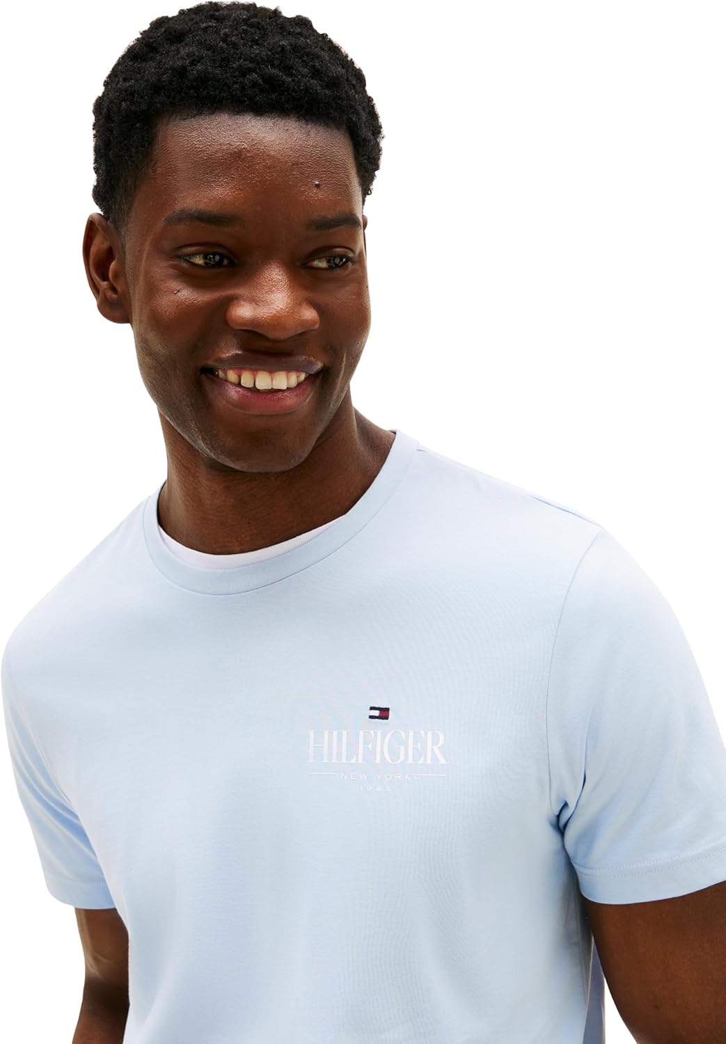 Мужские хлопковые футболки Tommy Hilfiger с коротким рукавом и вышитым логотипом Stack, Breezy Blue — фото 2