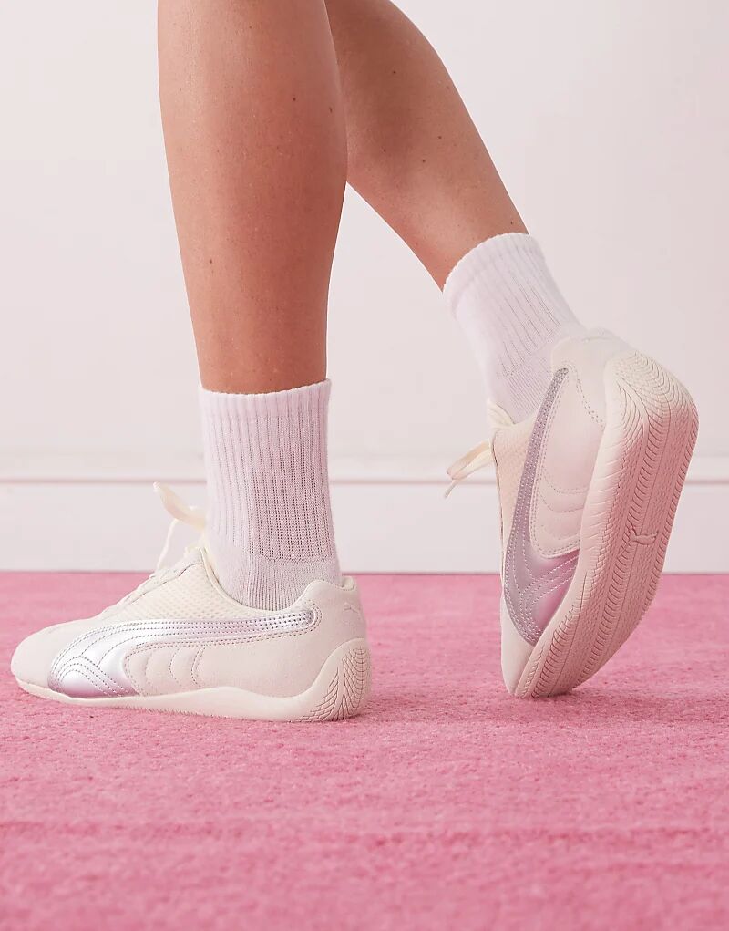 Кроссовки Puma Speedcat Premium в бежево-белом и металлико-серебристом цветах — фото 3