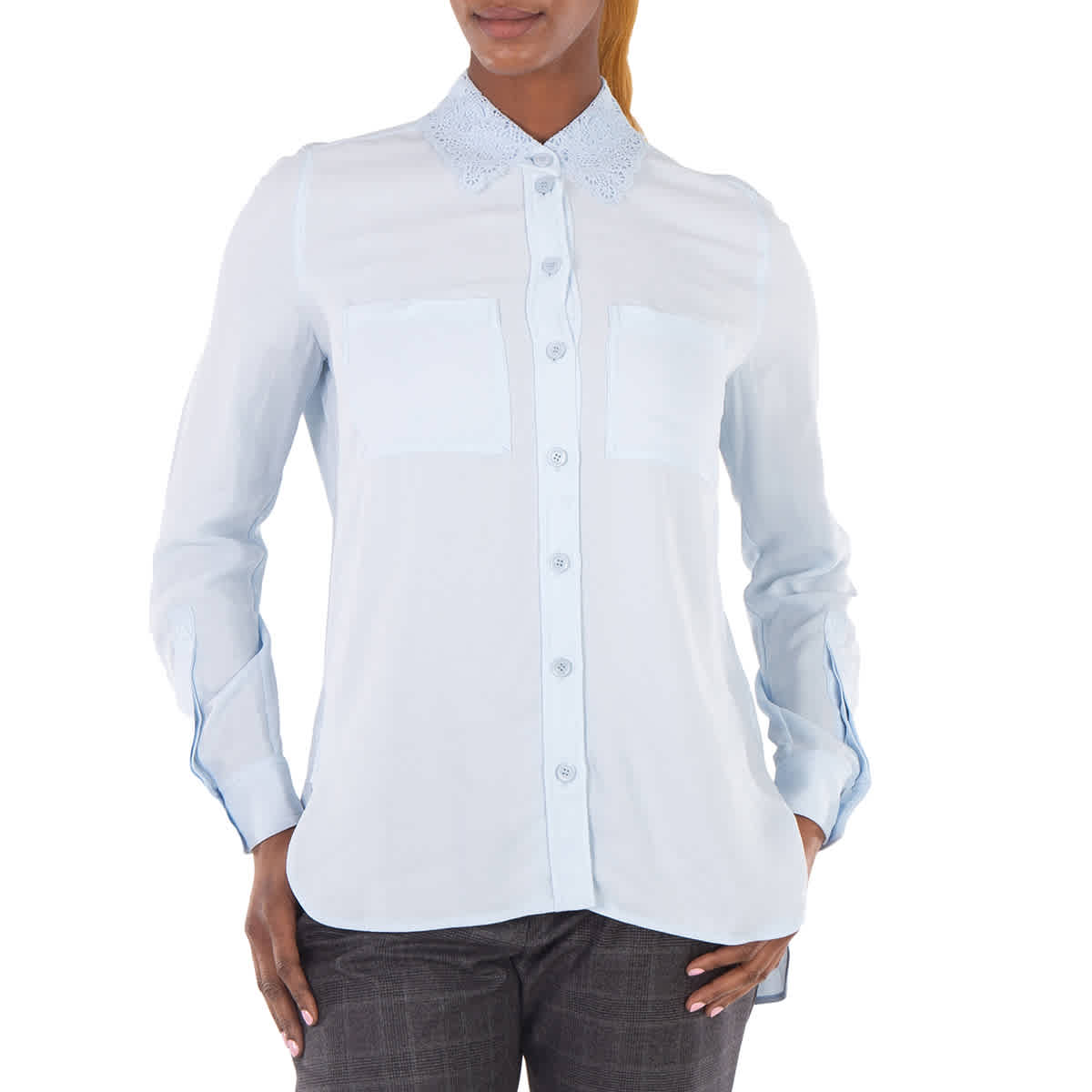 

Burberry Блузка с кружевным воротником и прямой кромкой, синий