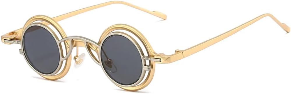 

Круглые солнцезащитные очки унисекс для женщин и мужчин, в стиле стимпанк, хип-хоп, солнцезащитные очки с защитой от УФ-излучения UV400, маленькие UATXTAU, Gold Leg Silver Gray