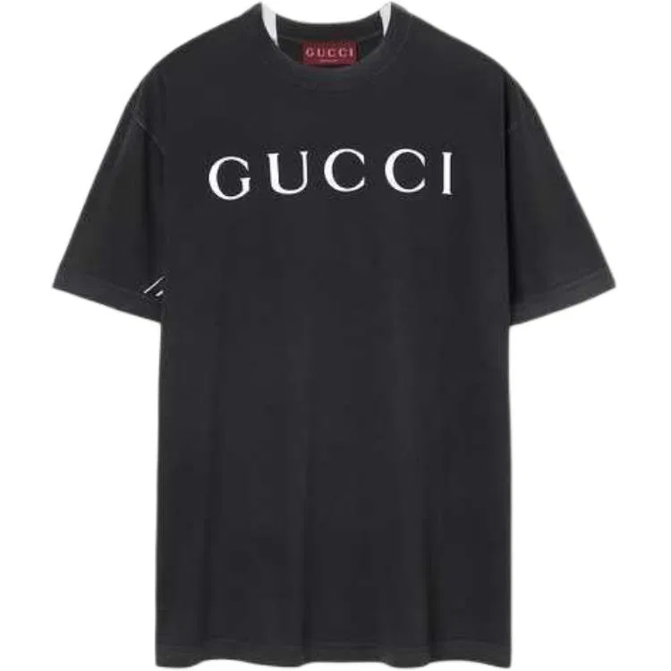 Футболка мужская GUCCI, с круглым воротом, умеренный прямой крой, черная