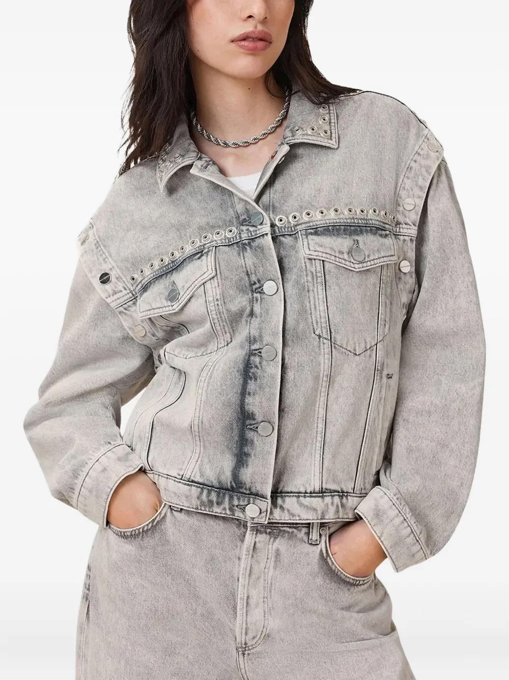 

Джинсовая куртка с люверсами AllSaints, серый