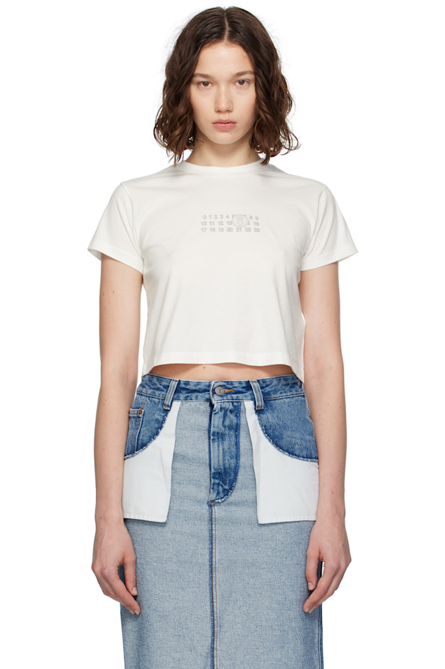 

Кроп-футболка Mm6 Maison Margiela, цвет off-white