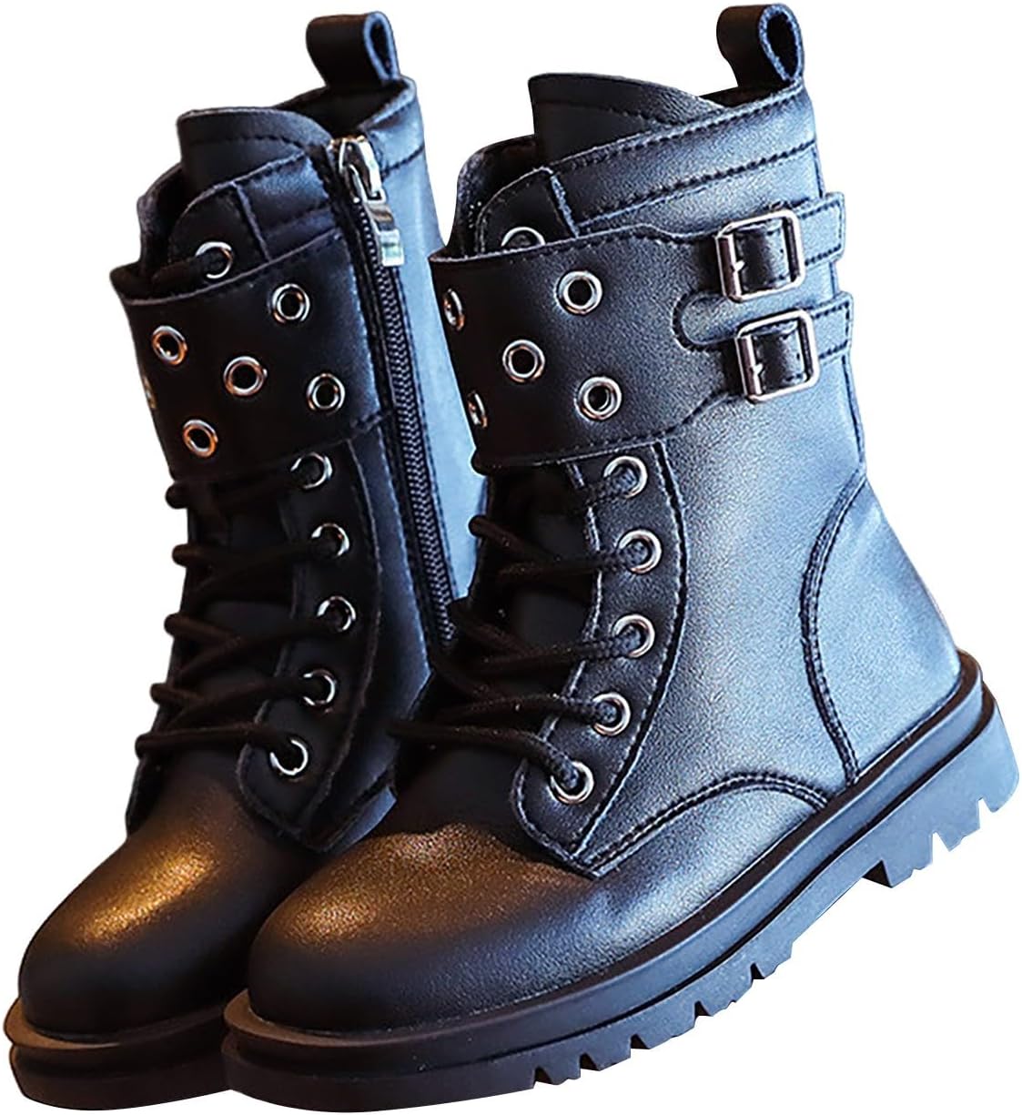 

Детские зимние кожаные сапожки для девочек с мехом, утепленные, на шнуровке, с боковой молнией, ковбойские Generic, Black