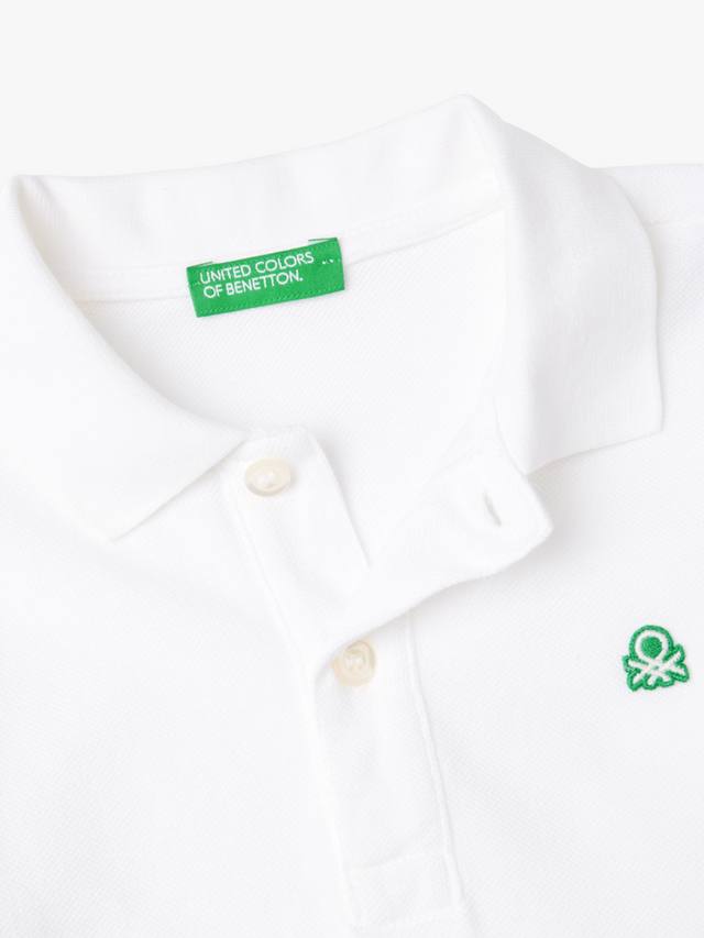 Детская хлопковая поло с длинными рукавами Benetton, Optical White — фото 3