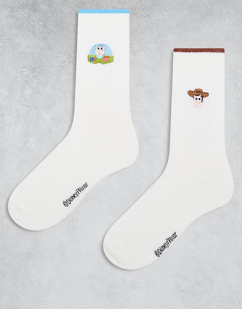 

2 пары носков с вышивкой Disney Woody and Buzz белого цвета ASOS DESIGN