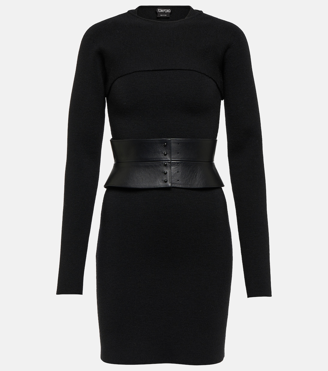 

Мини-платье из смесовой шерсти с поясом Tom Ford, черный