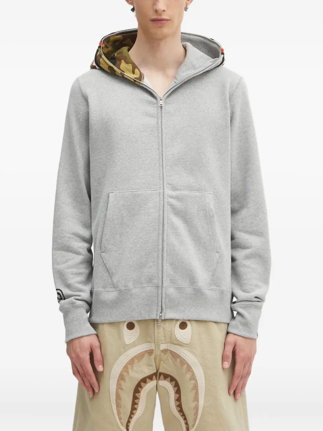 

Толстовка на молнии с изображением акулы BATHING APE A Bathing Ape, серый