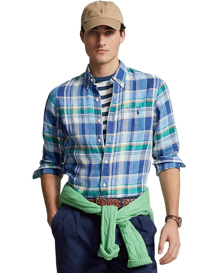 

Рубашка Polo Ralph Lauren Classic Fit Plaid Linen, цвет 6357A Blue/Green Multi