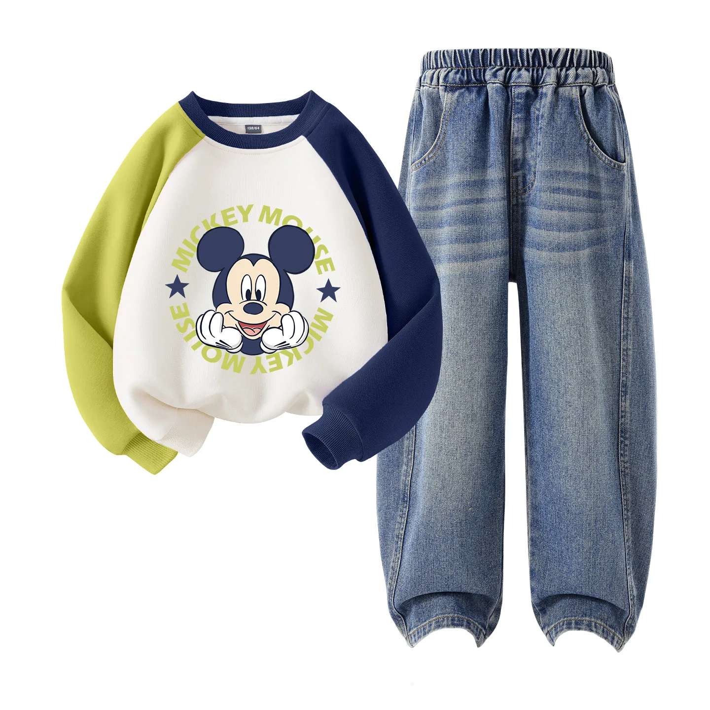 Детская повседневная спортивная футболка с круглым вырезом Disney, Indigo Green Blue+Solid Color Black — фото 2