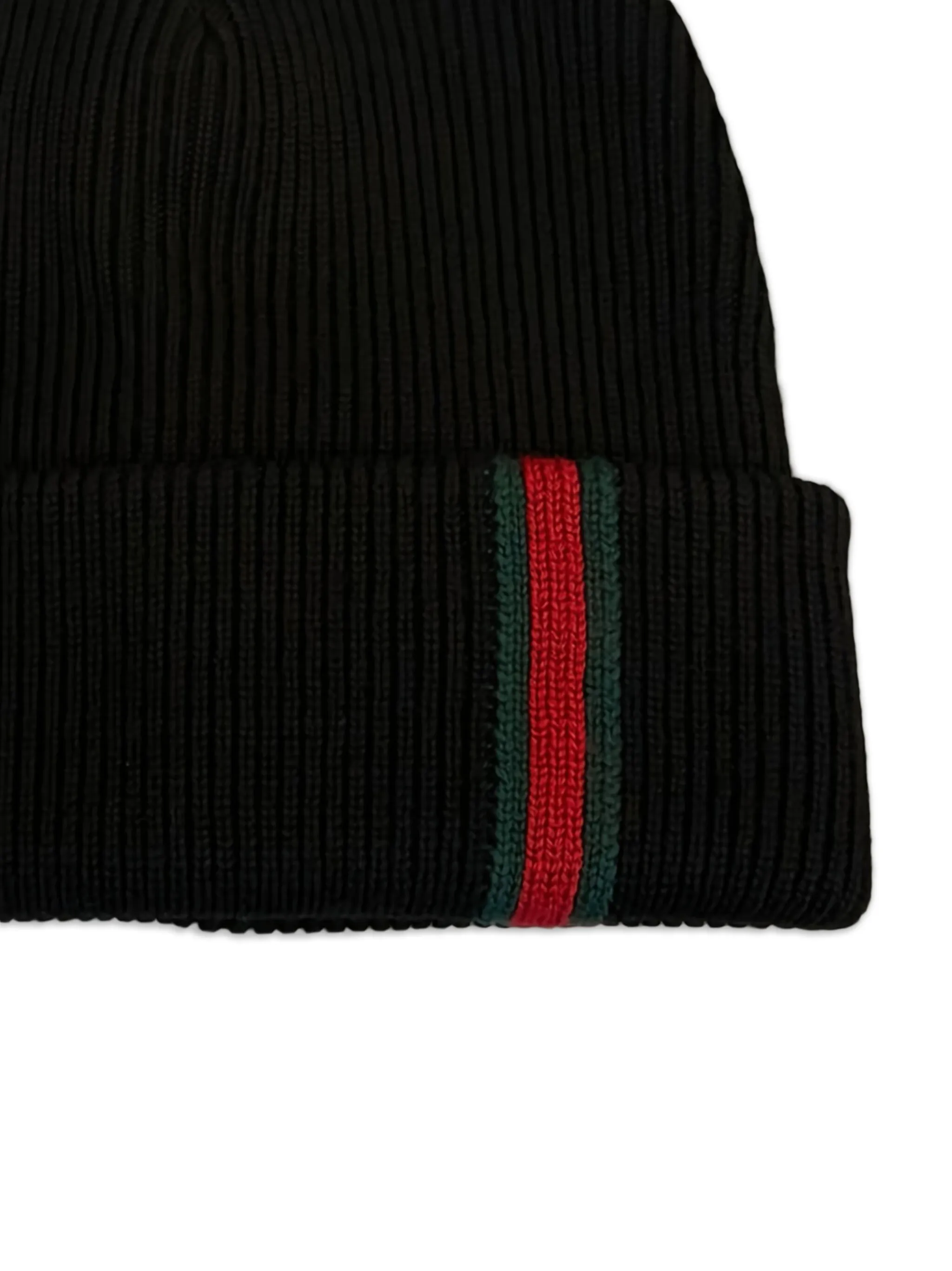 Шапка бини в рубчик с отделкой Web Gucci, черный — фото 2