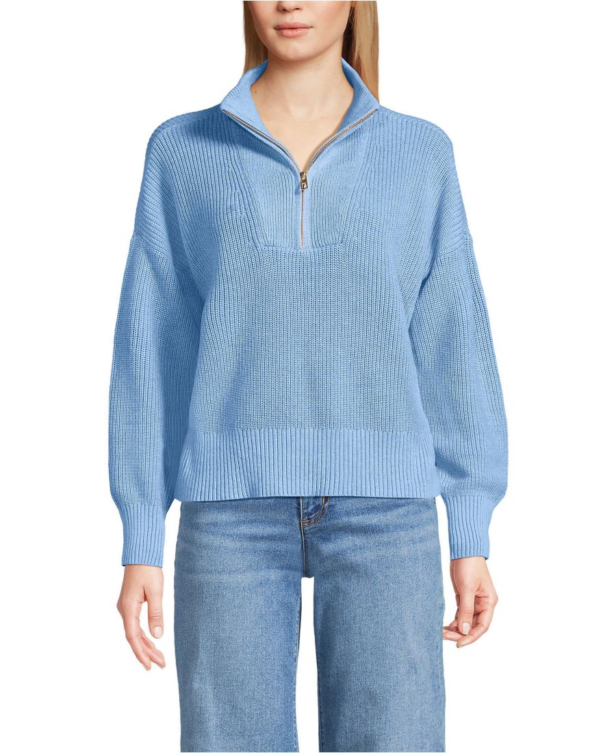 

Женский свитер Drifter Shaker Wedge Quarter Zip для невысоких женщин Lands' End, Light true blue heather